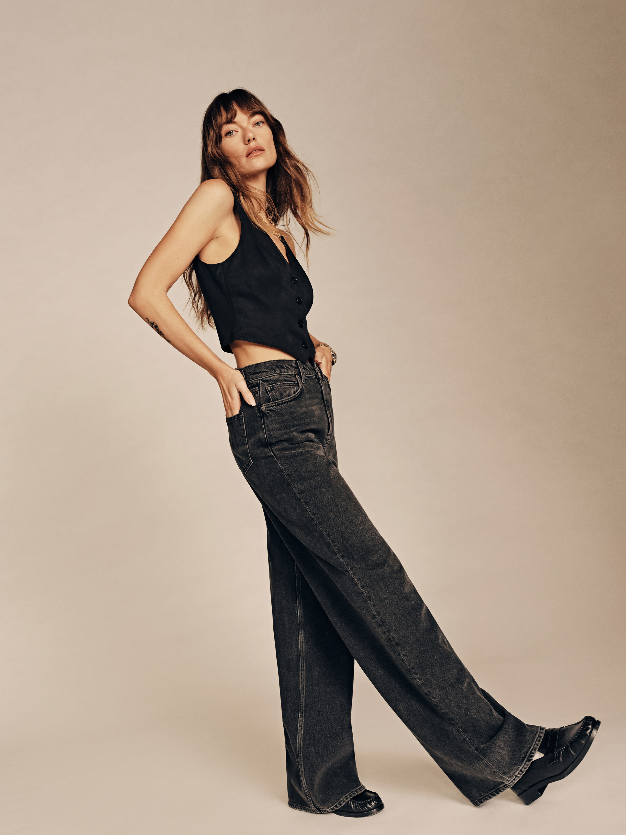 Reformation Cary High Rise Slouchy Wide Leg Jeans In Seine ModeSens